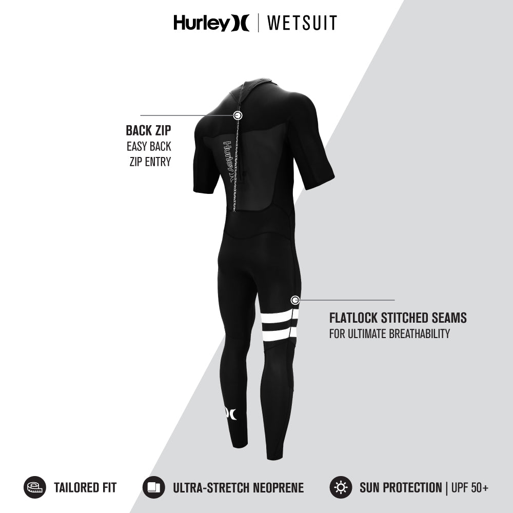 Features of the Hurley Wetsuits Fusion 202 Men's 2mm Back Zip Springsuit