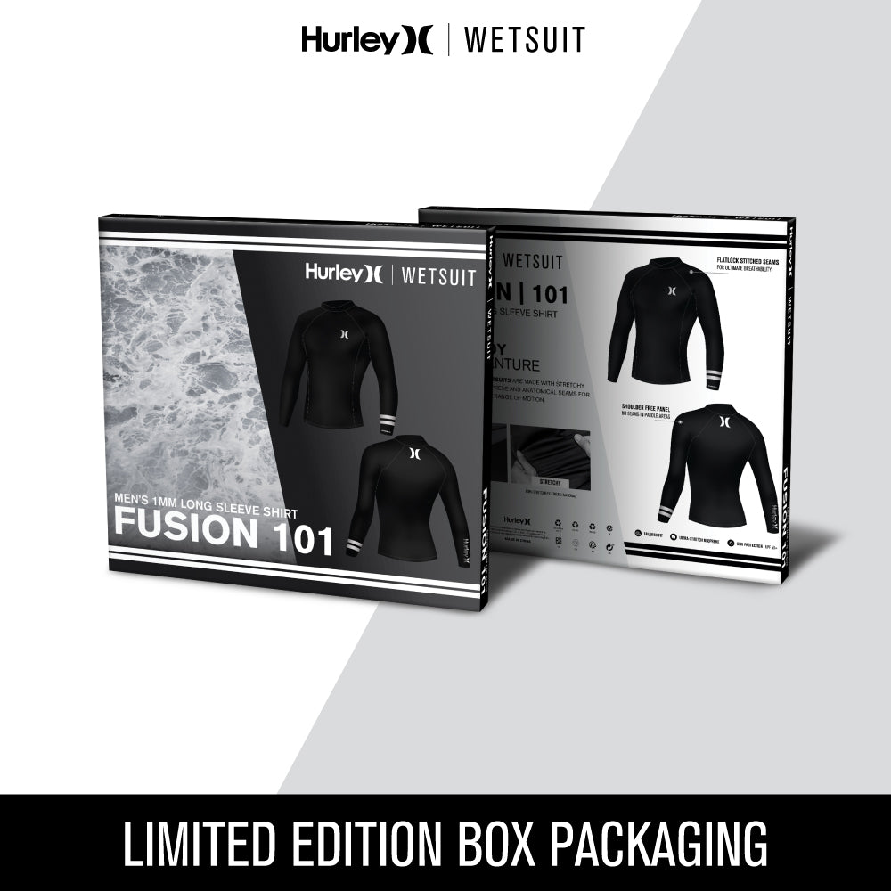 Packaging of the Hurley Fusion Wetsuit Men 101 Long Sleeve Shirt
