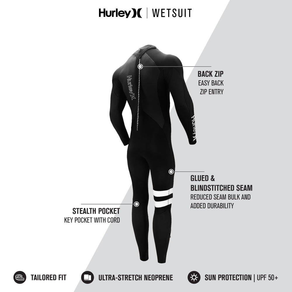 Features of the Hurley Wetsuit Fusion 302 Men's 2mm Back Zip Fullsuit